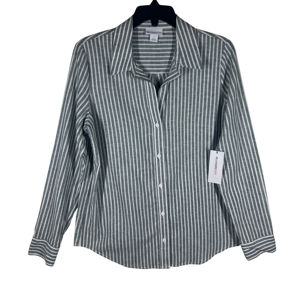 Liz Claiborne Womens Button Down Shirt Striped Long Sleeve Size Small NEW